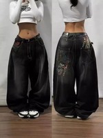 Jean Baggy Imprimé Tête de Mort pour Femme, Streetwear Vintage, Gothique, Populaire, Décontracté, Taille Haute, Jambes Larges, Nouvelle Mode, Y2K 1
